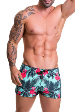 Jor Teal/Pink Miami-Printed Mini Swim Short thumbnail 1