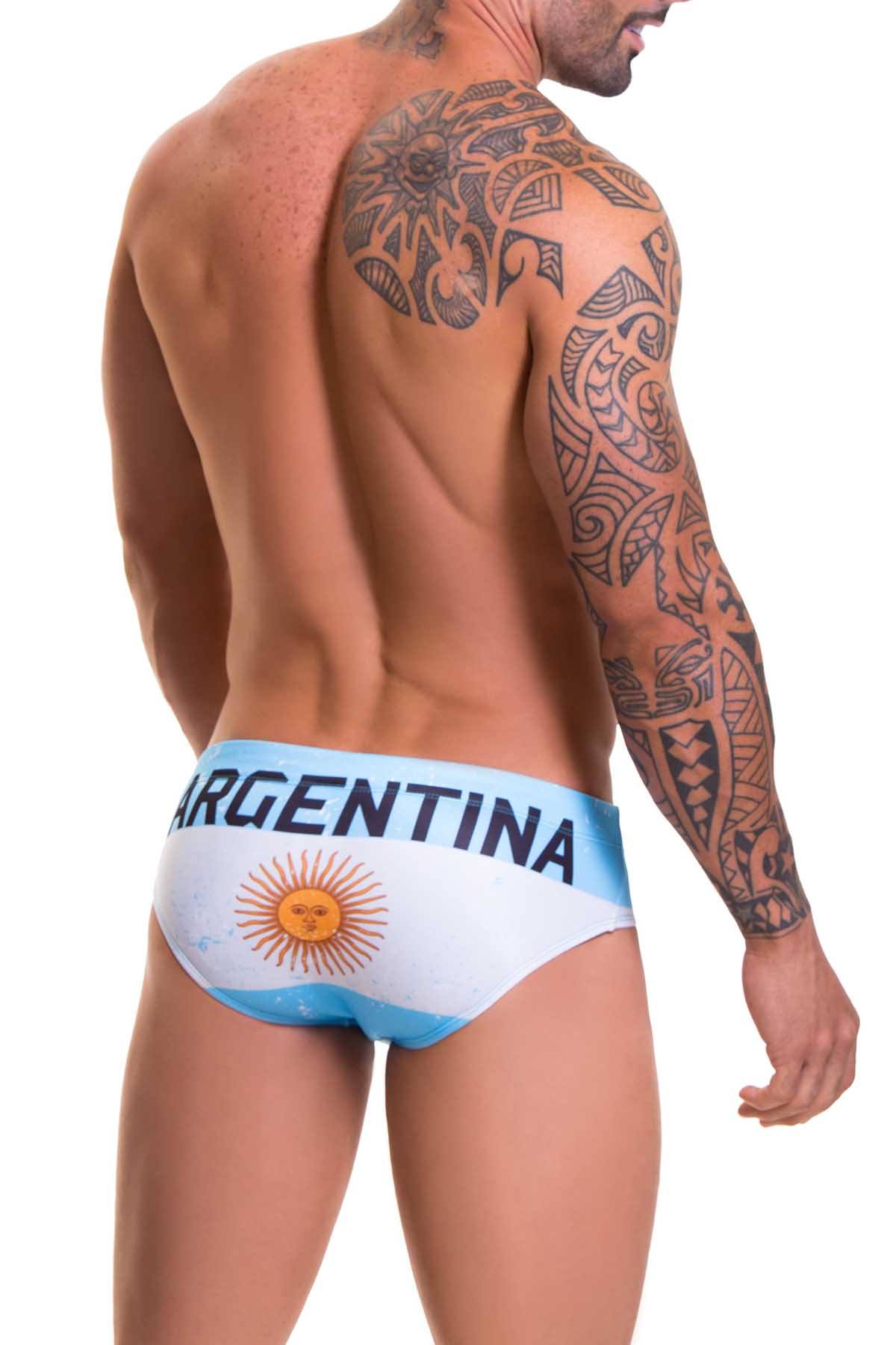 Jor White/Light-Blue Argentina-Printed Swim Brief