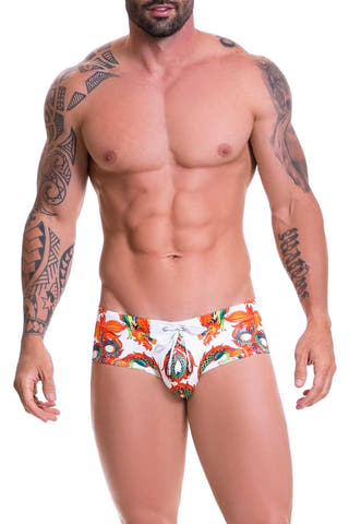 Jor White/Orange Dragone-Printed Swim Brief