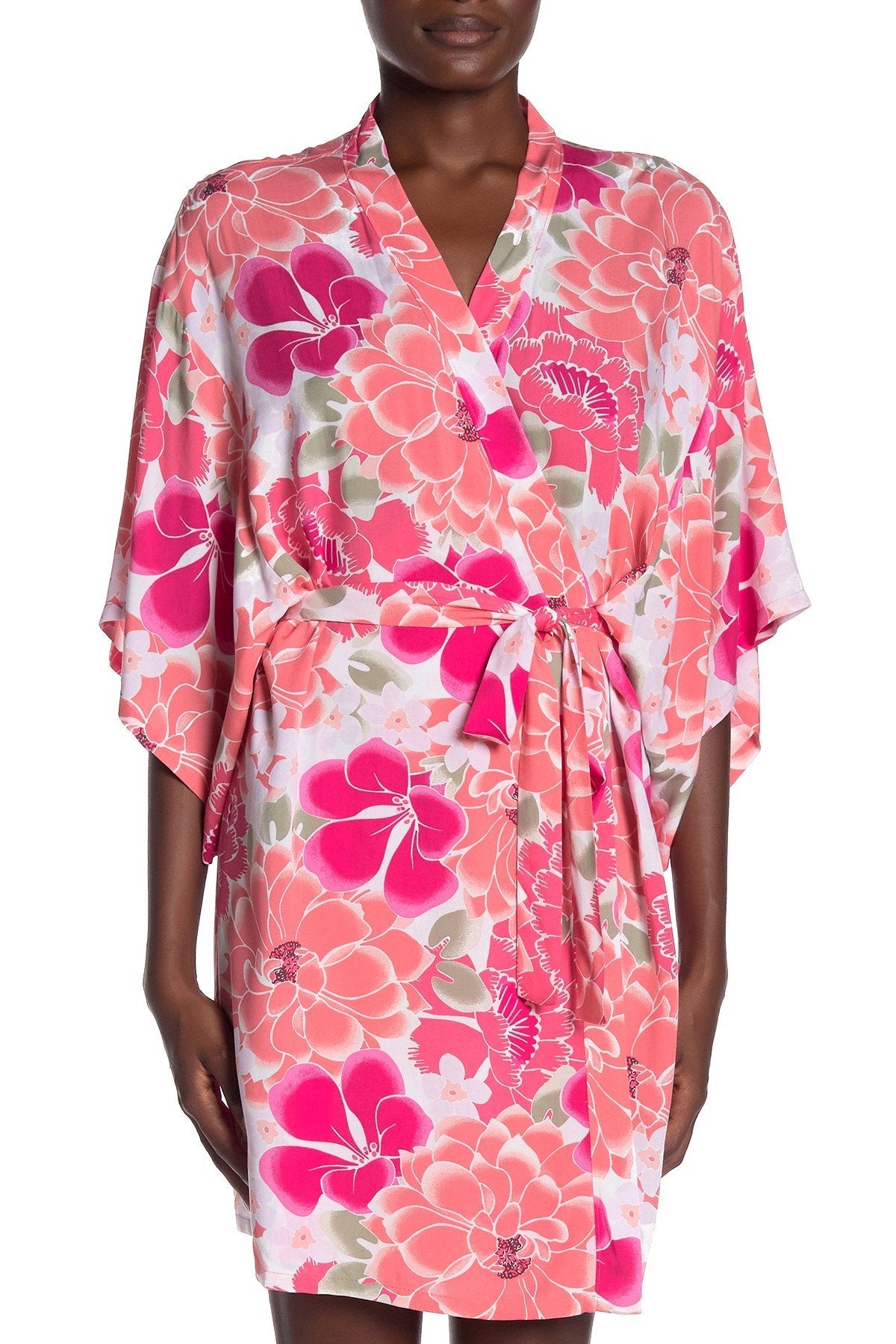Josie by Natori Abstract Suzani Wrap Robe in Peach