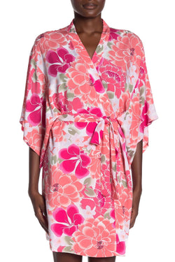 Josie by Natori Abstract Suzani Wrap Robe in Peach thumbnail 2