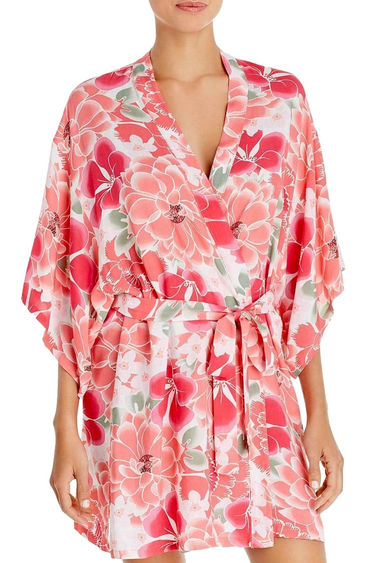 Josie by Natori Abstract Suzani Wrap Robe in Peach