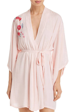 Josie by Natori Bardot Boho Embroidery Wrap Robe in Light Pink thumbnail 1