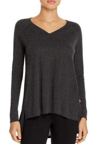 Josie by Natori Charcoal Heathers Long-Sleeve V-Neck PJ Top