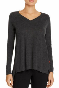 Josie by Natori Charcoal Heathers Long-Sleeve V-Neck PJ Top thumbnail 1