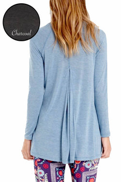 Josie by Natori Charcoal Heathers Long-Sleeve V-Neck PJ Top thumbnail 2