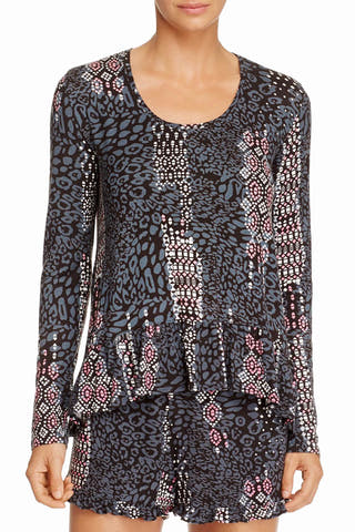Josie by Natori Grey-Printed Luna Lounge Top