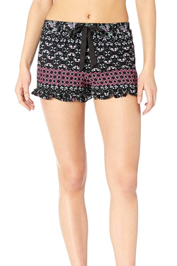 Josie by Natori Printed Twill Short Set in Black/Multi thumbnail 4