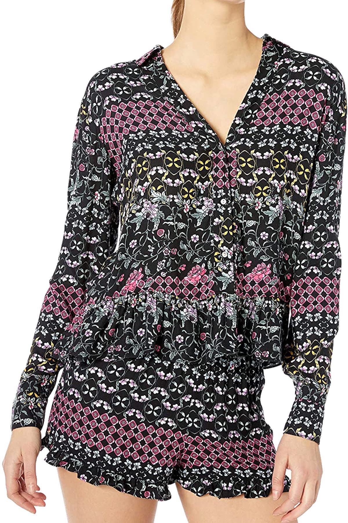 Josie by Natori Printed Twill Short Set in Black/Multi