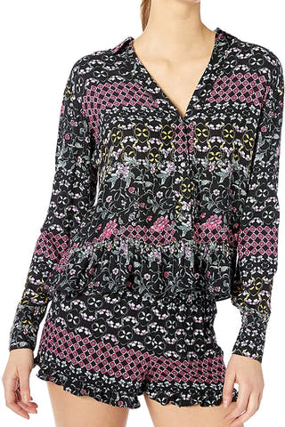 Josie by Natori Printed Twill Short Set in Black/Multi