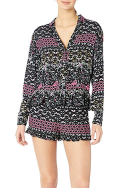 Josie by Natori Printed Twill Short Set in Black/Multi thumbnail 2