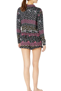 Josie by Natori Printed Twill Short Set in Black/Multi thumbnail 3