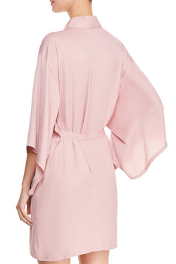 Josie by Natori Washed Satin Embroidered Wrap Robe in Perfect Pink thumbnail 4