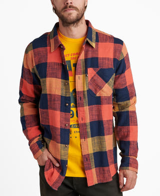 Junk Food Archy Long Sleeve Plaid Shirt Siracha