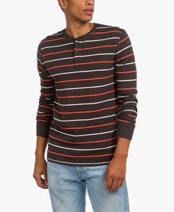 Junk Food Linn Long Sleeve Striped Henley Shirt Vintage-Like Black thumbnail 2