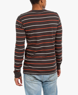 Junk Food Linn Long Sleeve Striped Henley Shirt Vintage-Like Black thumbnail 3