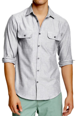 Justified Lies Light-Grey Nobody-In-The-Bedroom Button-Up thumbnail 1