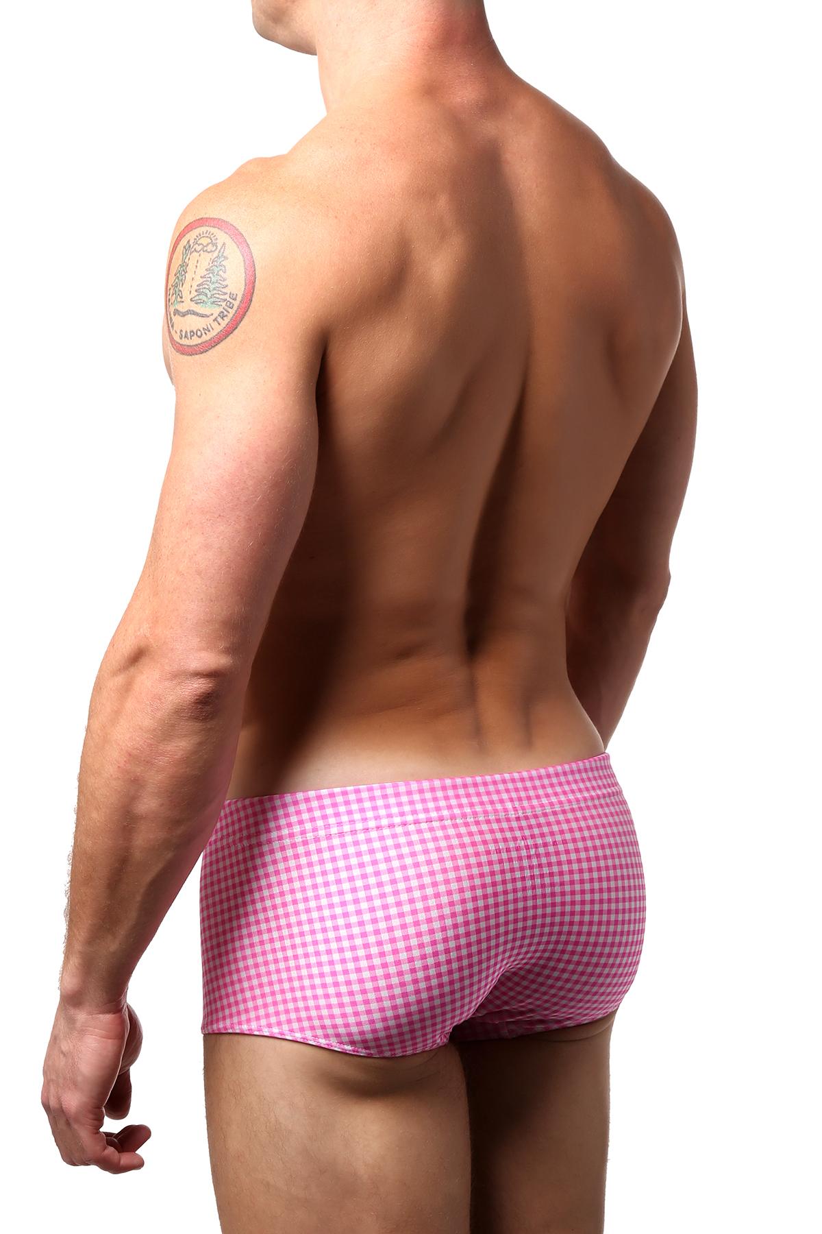 JustinCase Magenta-Pink Gingham Swim Trunk