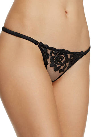 KENDALL+KYLIE Black Embroidered Mesh Cheeky V-Kini