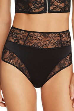 KENDALL+KYLIE Black Satin/Lace High-Waist Cheeky Bikini Brief thumbnail 2