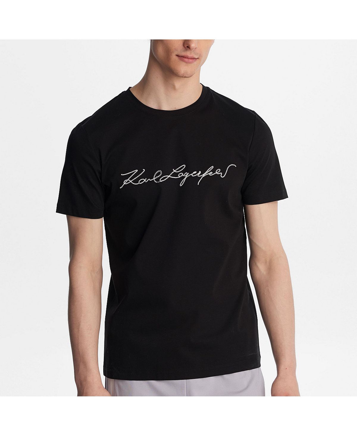 Karl Lagerfeld Paris Mercerized Cotton Embroidered Signature Tee Black