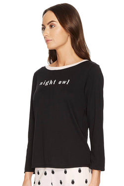 Kate Spade New York Black Night-Owl Long-Sleeve Lounge Tee thumbnail 3