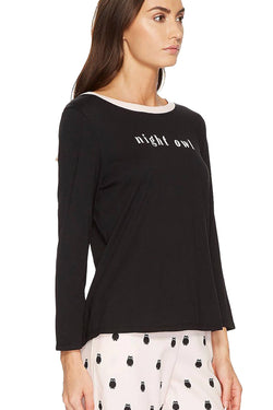 Kate Spade New York Black Night-Owl Long-Sleeve Lounge Tee thumbnail 4