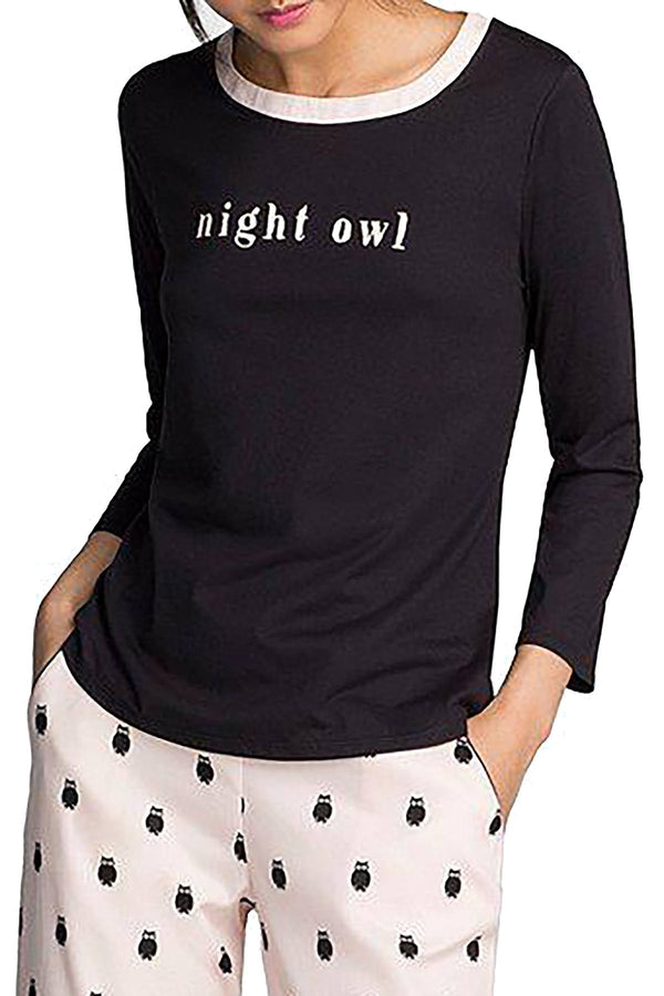 Kate Spade New York Black Night-Owl Long-Sleeve Lounge Tee
