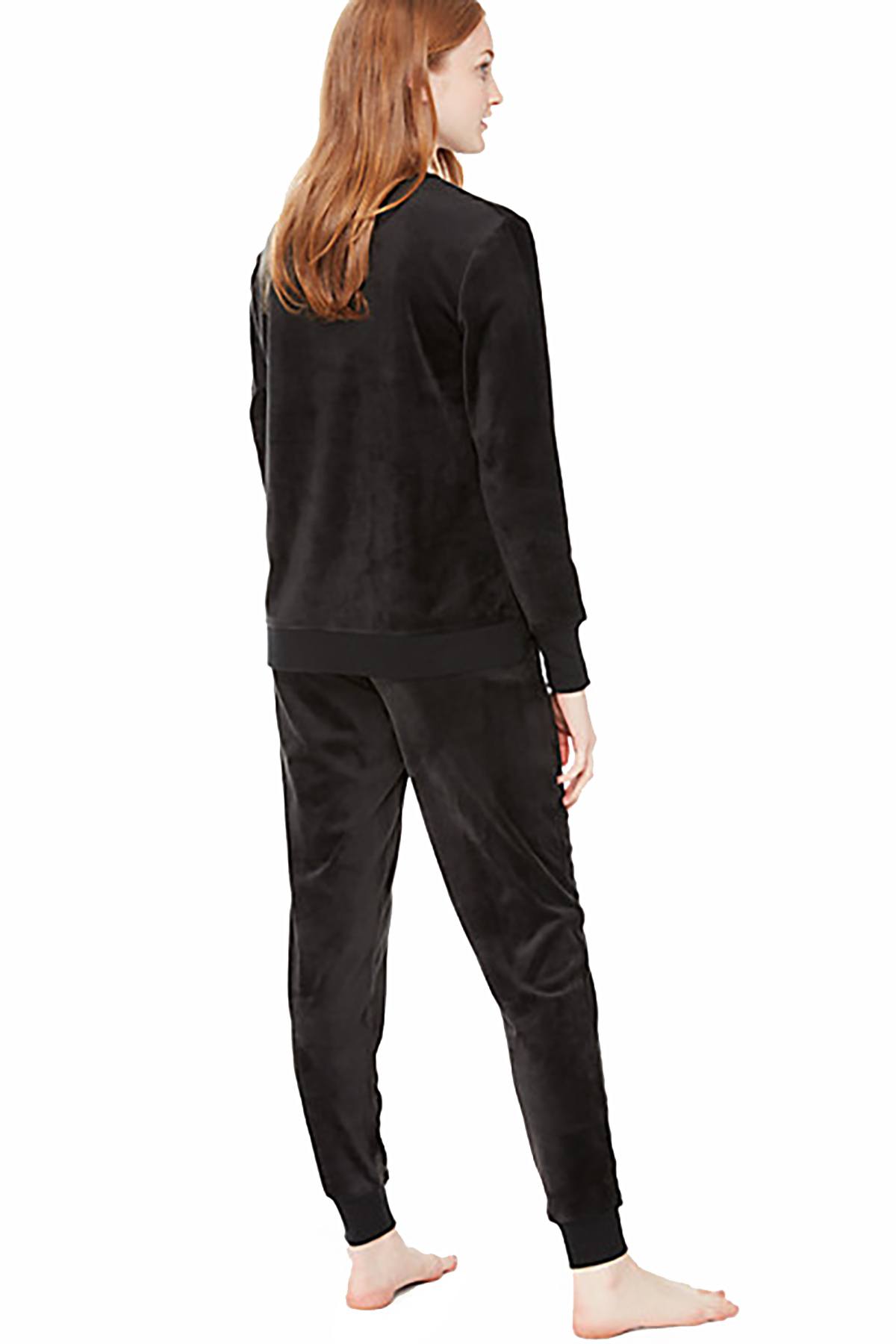 Kate Spade New York Black Stretch-Velour Embroidered Pajama Set