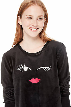 Kate Spade New York Black Stretch-Velour Embroidered Pajama Set thumbnail 3
