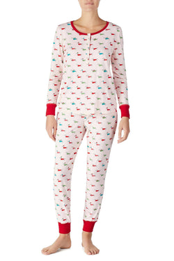 Kate Spade New York Pink Dachshund FA LA LA Henley/Jogger 2-Pc Pajama Set thumbnail 2