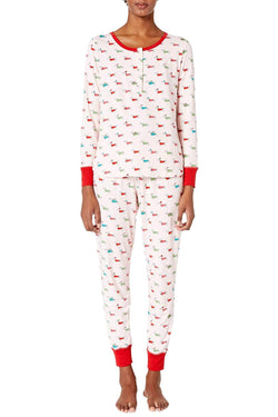 Kate Spade New York Pink Dachshund FA LA LA Henley/Jogger 2-Pc Pajama Set thumbnail 1