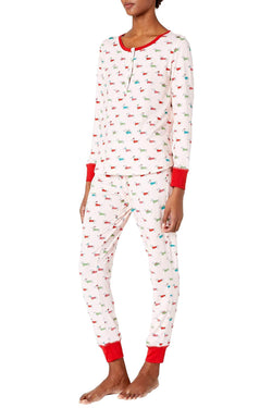 Kate Spade New York Pink Dachshund FA LA LA Henley/Jogger 2-Pc Pajama Set thumbnail 3