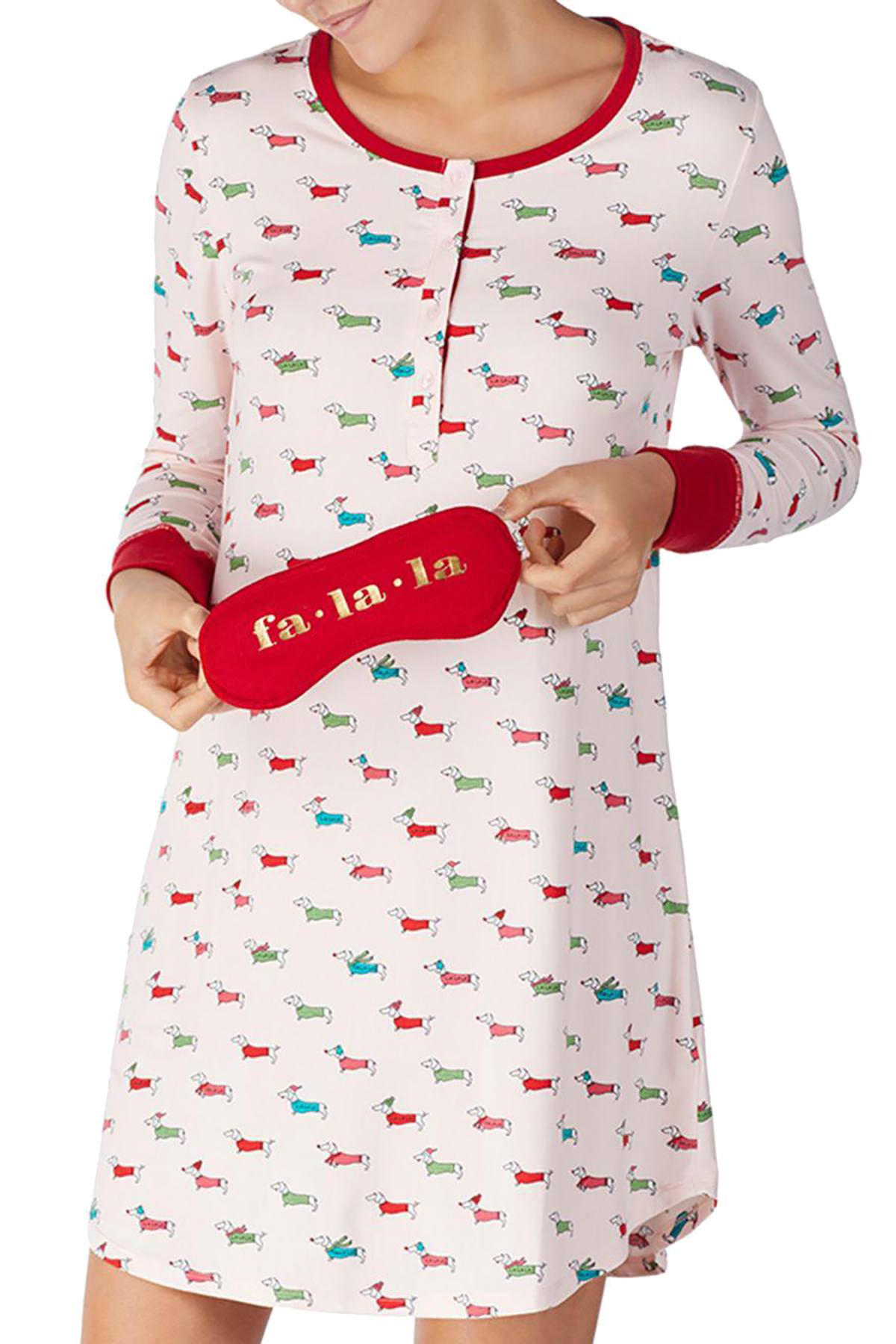 Kate Spade New York Pink Dachshund FA LA LA Sleepshirt with Eyemask Set