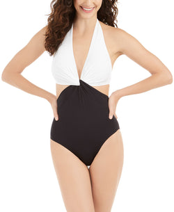 Kate Spade New York Twist Front One-piece Swimsuit Black/White thumbnail 1
