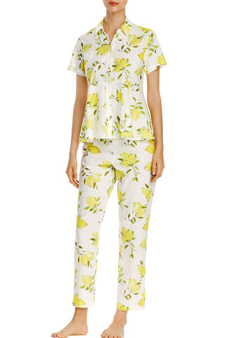 Kate Spade New York Yellow/White Lemon Printed Peplum 2-Pc PJ Set