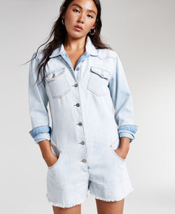 Kendall + Kylie Kendall + Kylie Juniors' Denim Romper Light Wash thumbnail 3