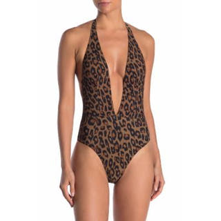 Kendall & Kylie Halter Leopard Print One-Piece Swimsuit Leopard