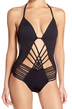 Kenneth Cole Black Macrame Push-Up Monokini thumbnail 1
