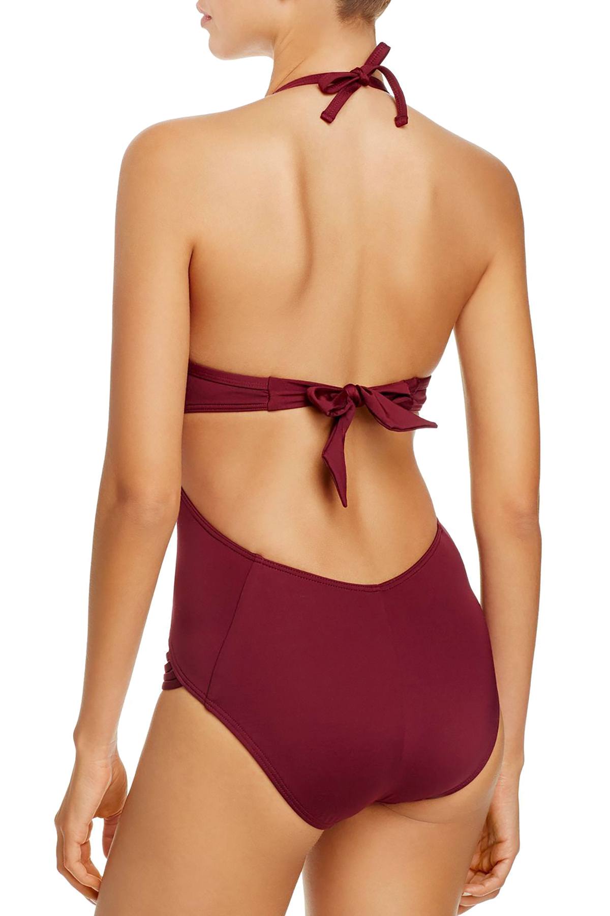 Kenneth Cole Burgundy Shirr Thing Strappy Swimsuit