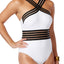 Kenneth Cole New York White Stompin' In Stilettos One-Piece Illusion-Striped Swimsuit