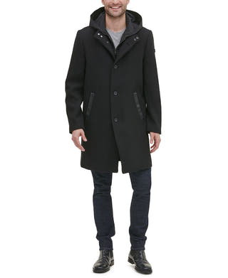 Kenneth Cole New York Winged Collar With Inner Lightweight Bib And Hood Jacket Black