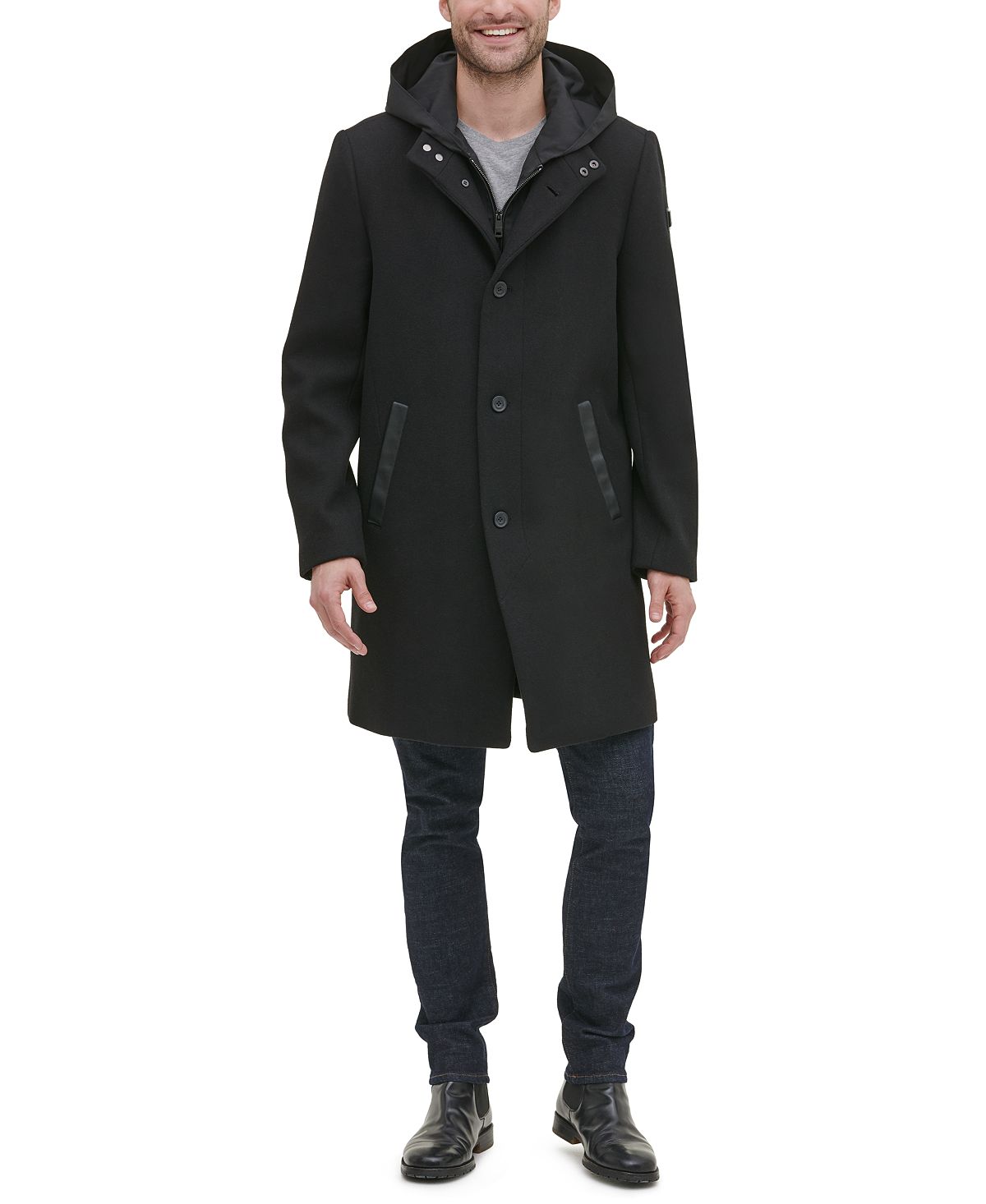 Kenneth Cole New York Winged Collar With Inner Lightweight Bib And Hood Jacket Black