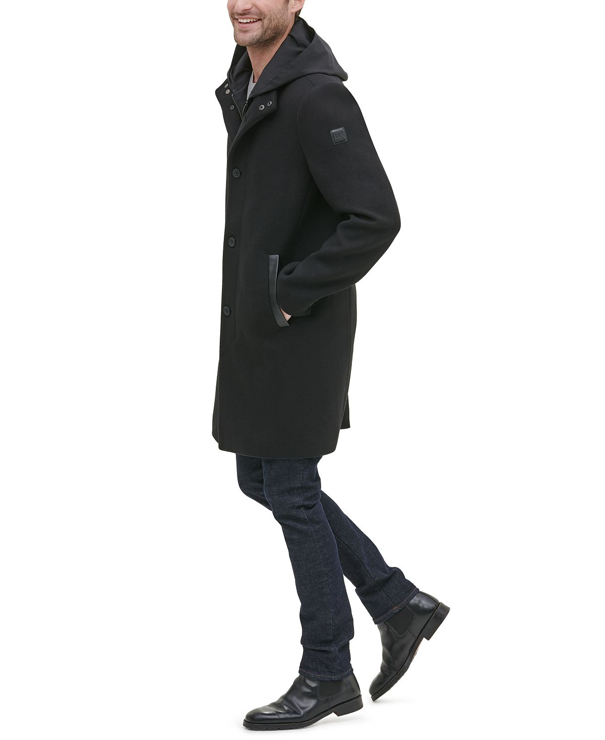 Kenneth Cole New York Winged Collar With Inner Lightweight Bib And Hood Jacket Black