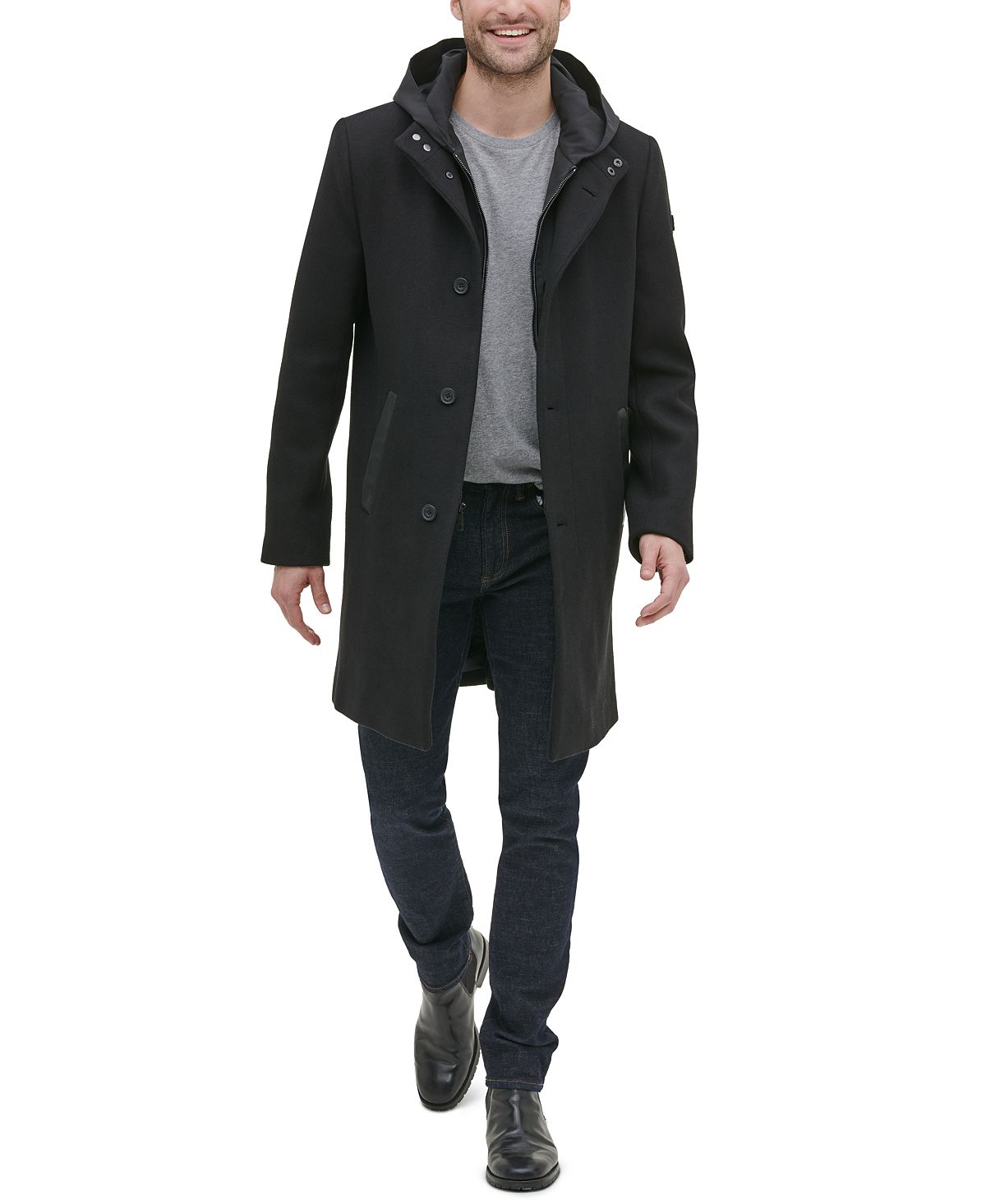 Kenneth Cole New York Winged Collar With Inner Lightweight Bib And Hood Jacket Black