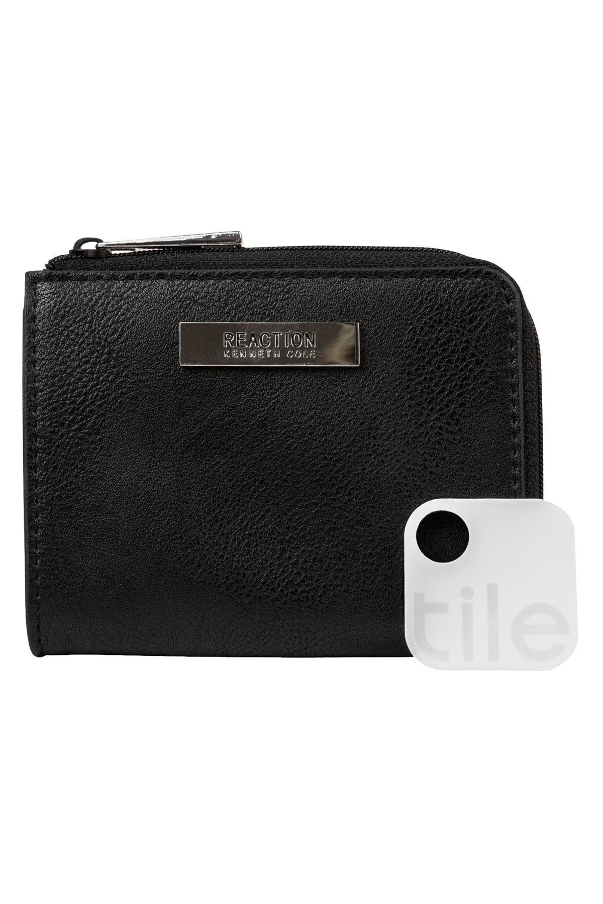 Kenneth Cole Reaction Black Top-Zip Coin Purse With Tracker