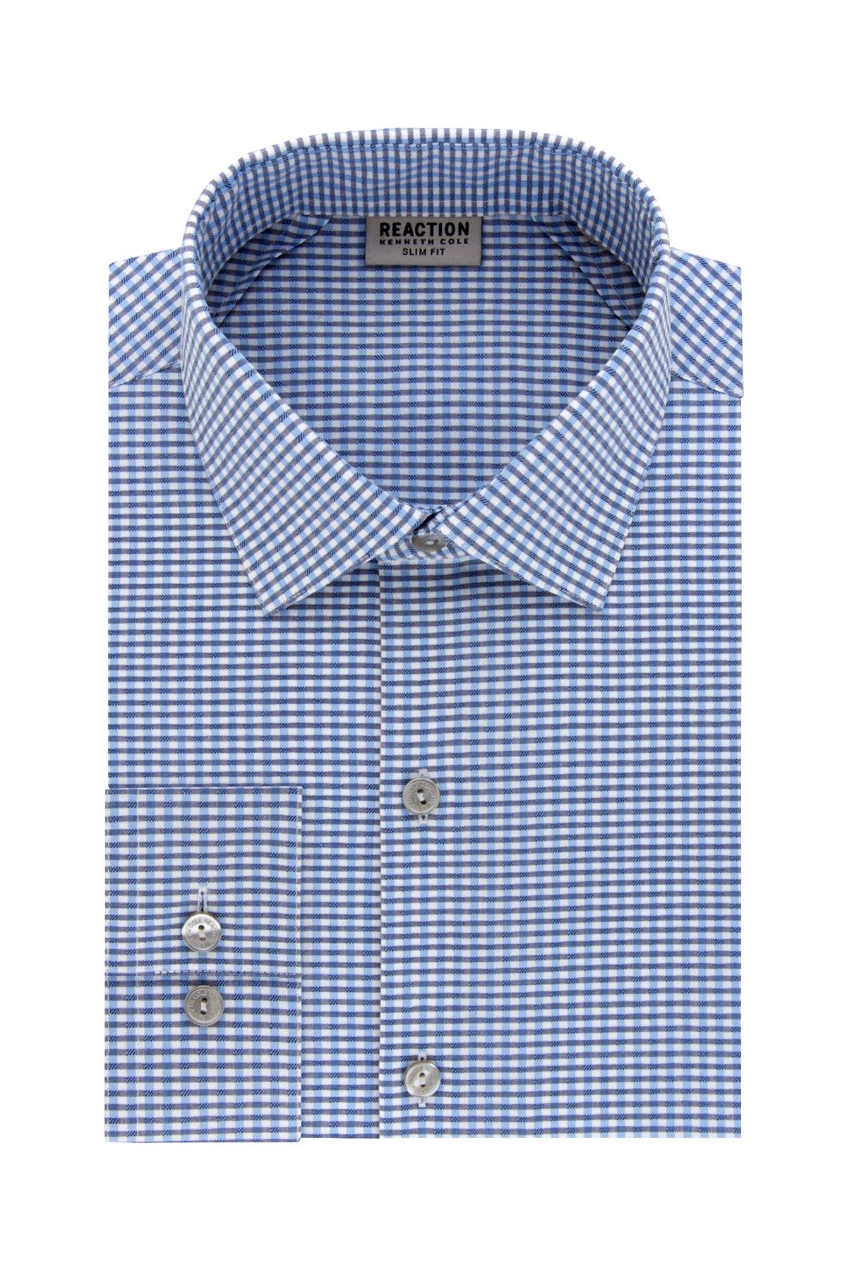 Kenneth Cole Reaction Marine-Blue Check Slim-Fit Techni-Cole Performance Dress Shirt