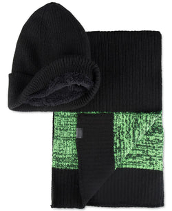Kenneth Cole Reaction Neon Beanie And Scarf Set Black/Green thumbnail 2