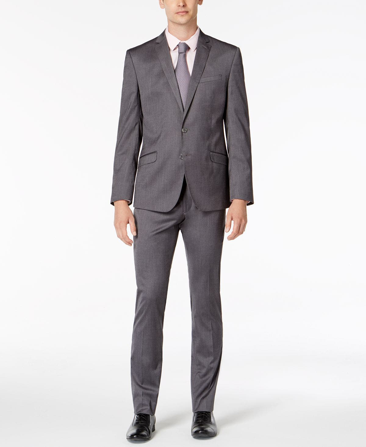 Kenneth Cole Reaction Skinny-fit Ready Flex Stretch Solid Shine Suit Silver