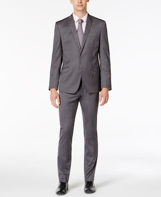 Kenneth Cole Reaction Skinny-fit Ready Flex Stretch Solid Shine Suit Silver